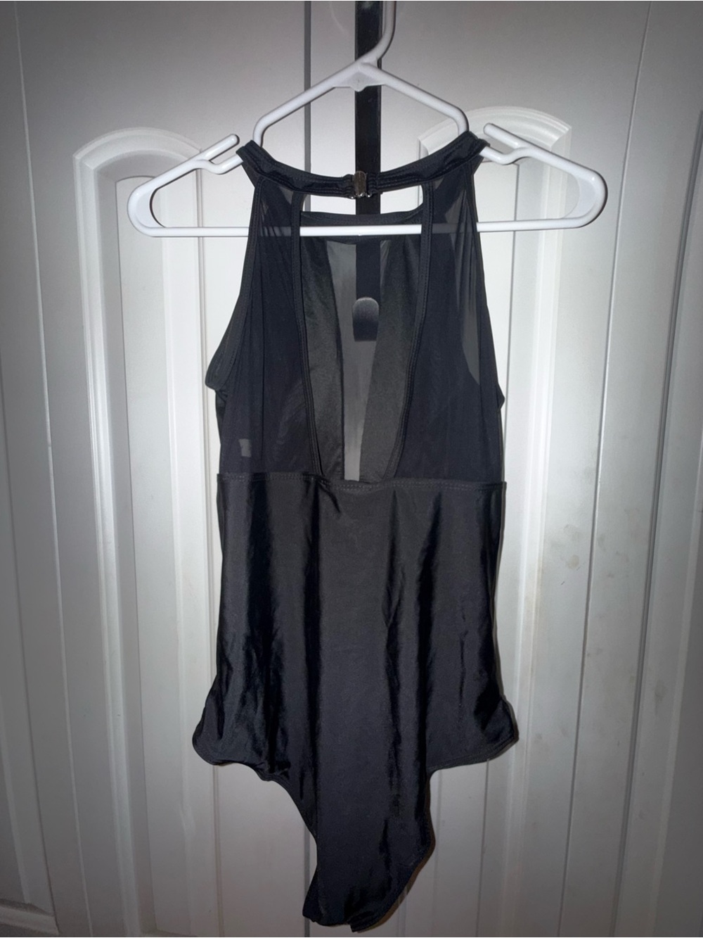 Black Sheer Panel Halter Swimsuit